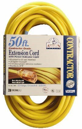 Coleman Cable 01698 50' 12/3 Yellow Single Tap Outdoor Extension Cord                                                                                 