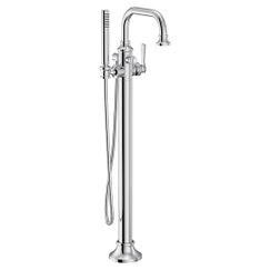 Chrome one-handle tub filler includes hand shower