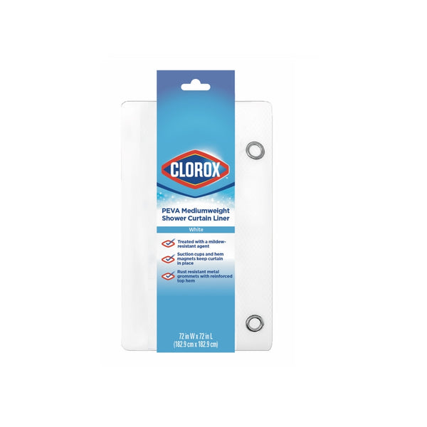 Forro de cortina de ducha de PEVA de Clorox de 70 pulgadas de alto x 72 pulgadas de ancho, color blanco