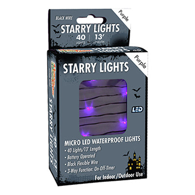 Halloween LED Micro Light Set, Purple, Black Wire, Battery Operated, 40-Ct.