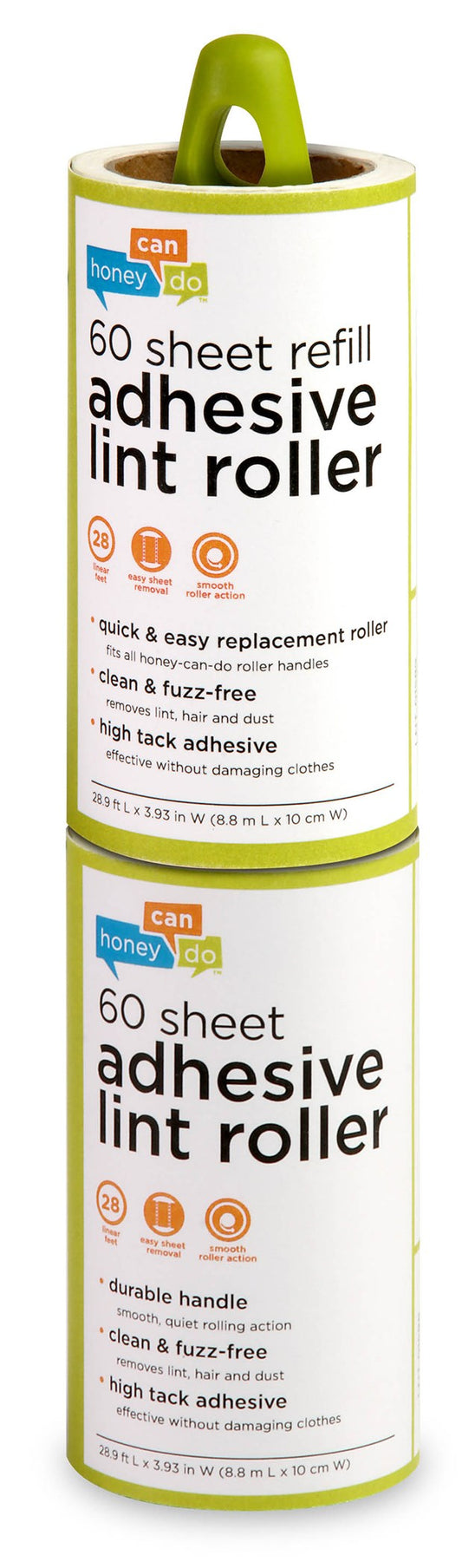 Honey Can Do LNT-03769 Lint Roller With 2 60-Sheet Adhesive Rolls