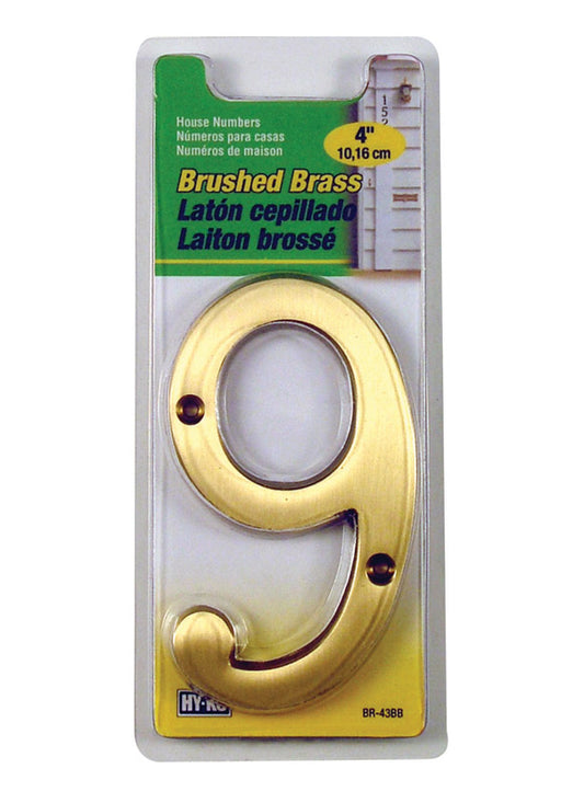 Hy-Ko 4 in. Brass Gold 9 Number Nail-On (Pack of 3)