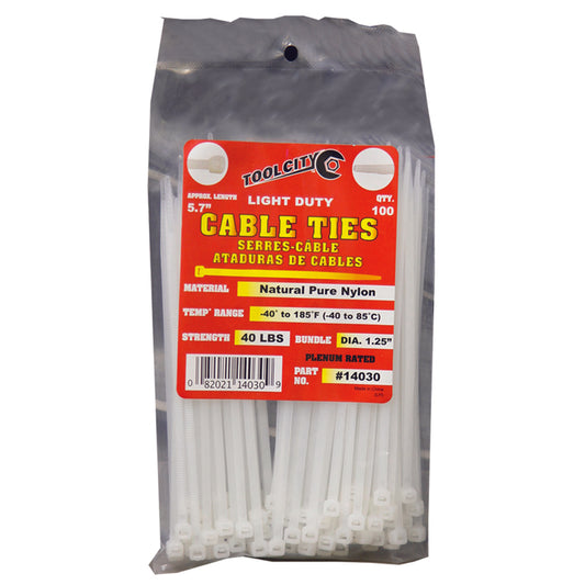 Tool City  5.7 in. L White  Cable Tie  100 pk