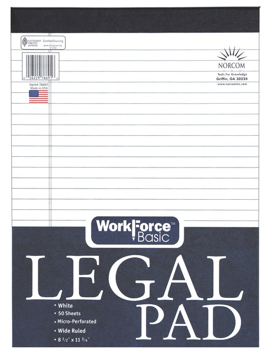 Norcom 76691-12 8.5 X 11.75 White Legal Pad 50 Page