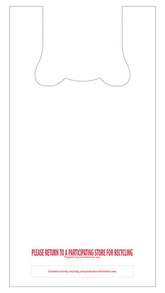 Recycled Plastic White T-Shirt Bag 1000 pk 22 in. H X 6.5 in. W X 11.5 in. L