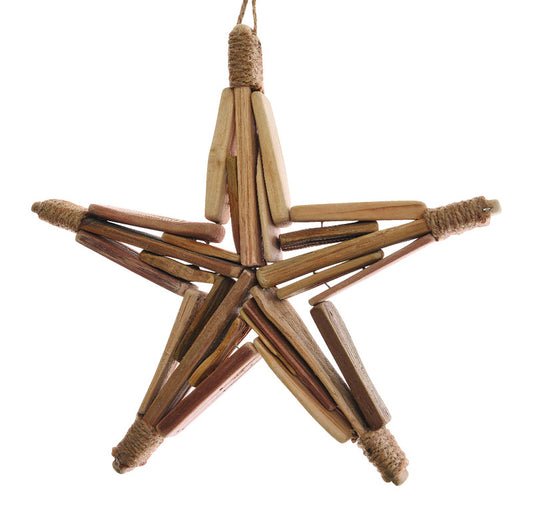 Decoris Driftwood Star With Hanger Christmas Decoration Brown Wood (Pack of 6)