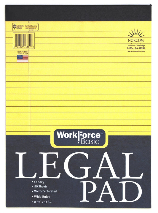 Norcom 76681-12 8.5 X 11.75 Wide Ruled Canary Legal Pad 50 Sheets