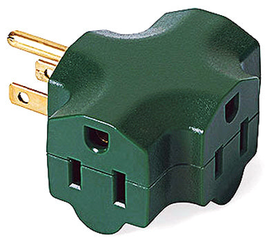 3-Outlet Adapter, Indoor, Green