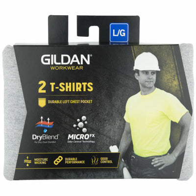 Short Sleeve Pocket T-Shirts, Gray Cotton, L, 2-Pk