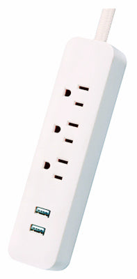 Power Strip, 2 USB Ports, Fabric-Covered Cord, Rose, 6-Ft.