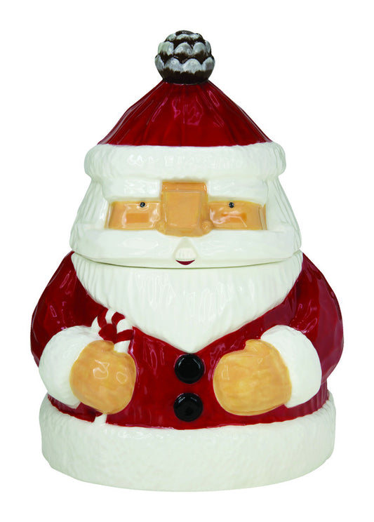 Hallmark Woodland Santa Treat Jar Christmas Decoration White/Black/Red Ceramic 9.25 in. 1 pk (Pack of 4)