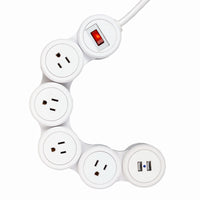Flexible Power Strip, 2 USB Ports, 6-Ft. Cord, White