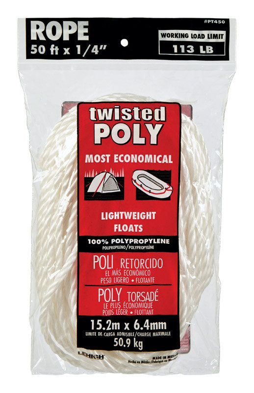 SecureLine 1/4 in. D X 50 ft. L White Twisted Poly Rope