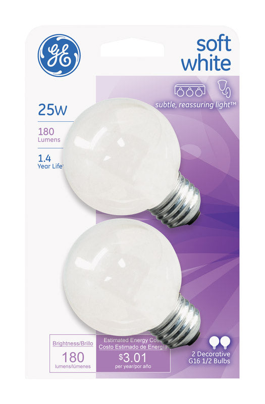 GE Reveal 25 watts G16.5 Globe Incandescent Bulb E26 (Medium) Soft White 2 pk (Pack of 6)