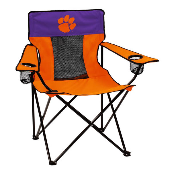 Silla plegable Clemson de color naranja con logotipo de la marca Elite