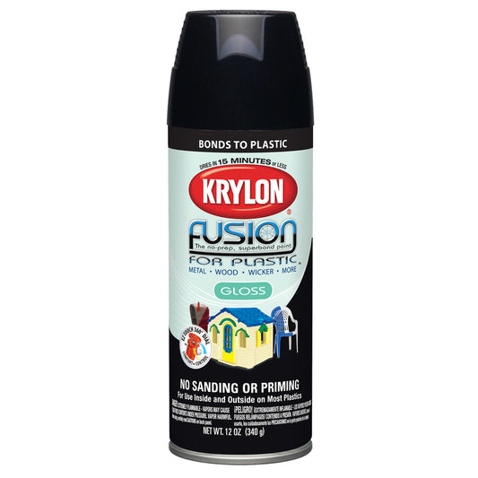 Krylon Gloss Fusion Spray Paint Black 12 oz. (Pack of 6)