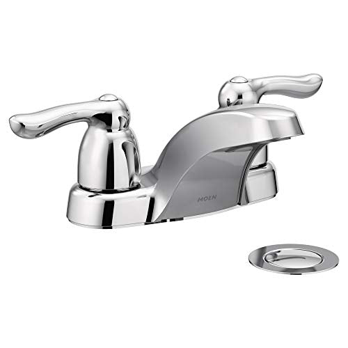 Brushed chrome two-handle low arc bathroom faucet