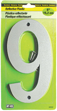 Hy-Ko 6 in. Reflective Black/Silver Plastic Number 9 Nail-On 1 pc. (Pack of 5)