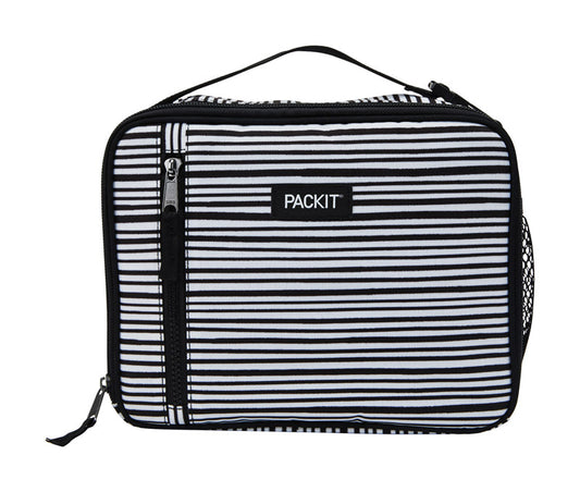 Pack it Black/White Polyester Classic Buckle Handle Lunch Bag Cooler 8.25 H x 4.25 L in.