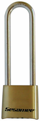Long-Shackle Combination Lock, 4-Dial, Brass