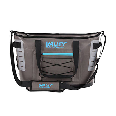 Soft Sided Cooler, Gray with Teal Accents, Holds 30 Cans