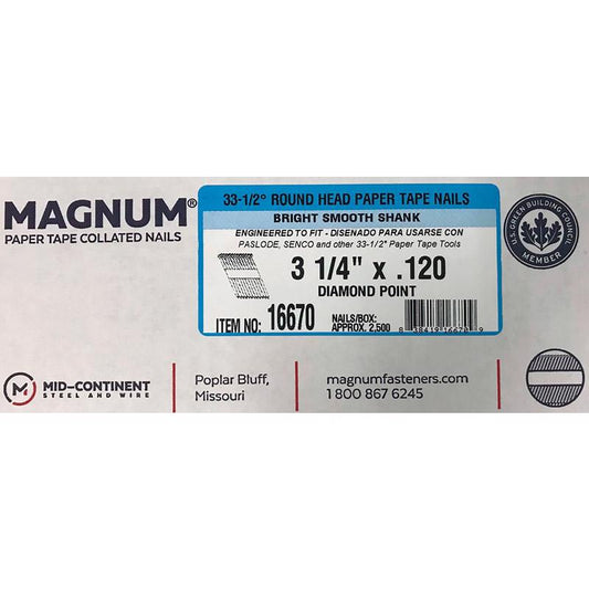 Magnum 3-1/4 in. Angled Strip Bright Nails 33-1/2 deg 2500 pk