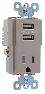 Pass & Seymour Decora 15 amps 125 V Silver Combination Outlet 5-15 R 1 pk