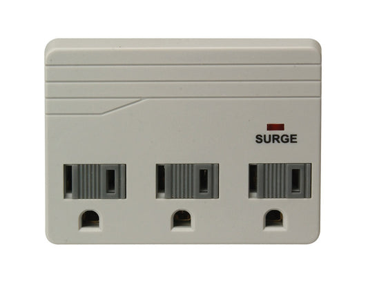 Woods 41104-78-21 3-Outlet 750 Joules Lt Grey Wall Tap Surge Protector Adapter