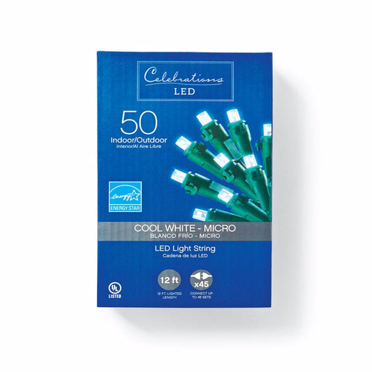 Celebrations LED Micro Cool White 50 ct String Christmas Lights 12 ft.