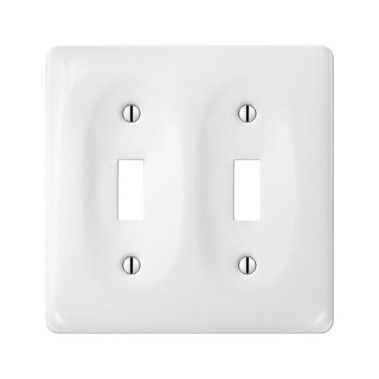 Amerelle White 2-Gang Ceramic Toggle Switch Wallplate with Mounting Screws 4-1/2 x 4-1/2 in.