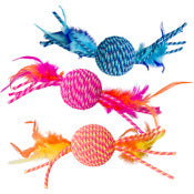 Spot 52072 6" Elasteeez Ball With Feathers Cat Toy Assorted Colors
