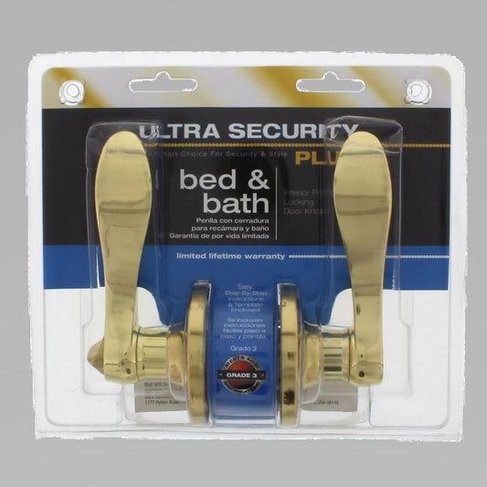 Ultra Security Plus Polished Brass Bed and Bath Lever Right or Left Handed