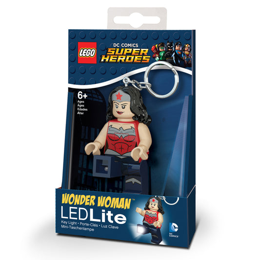 Lego DC Comics Wonder Woman Plastic Black and Red Loop Key Chain 2 in. Dia. with LED Light