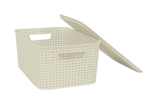 Homz 6-1/2 in. H x 15-1/4 in. W x 10-5/8 in. D Stackable Woven Bin w/Lid (Pack of 12)