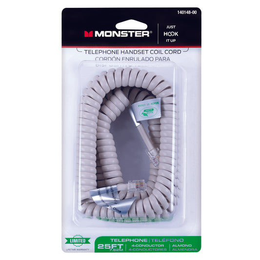 Monster Just Hook It Up 25 ft. L Almond Telephone Handset Coil Cord