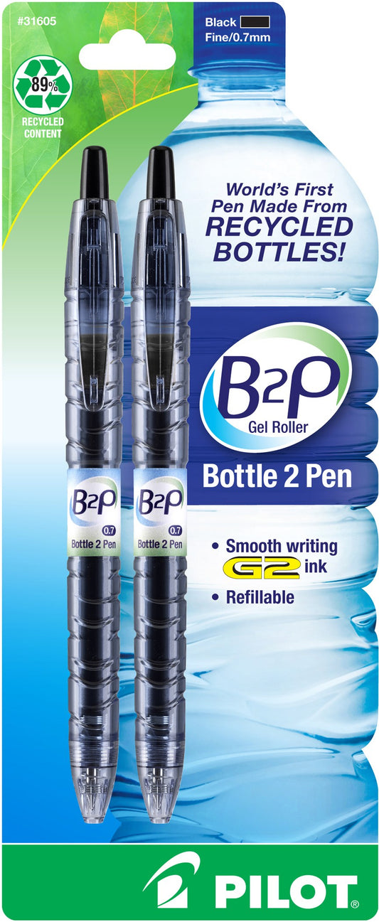 Pilot 31605 Black Bottle 2 Pen Fine Point Retractable Gel Roller Pen 2ct (Pack of 6)