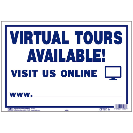 Hy-Ko English White Vitrual Tour Sign 9 in. H x 13 in. W (Pack of 10)