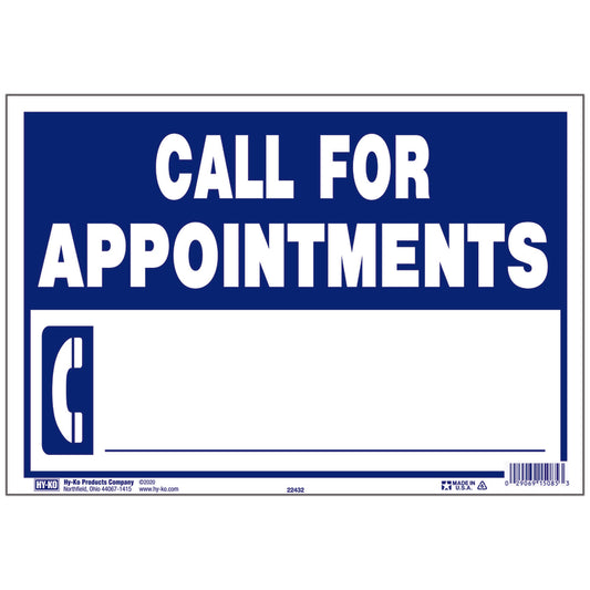 Hy-Ko English Blue Appointment Sign 9 in. H x 13 in. W (Pack of 10)