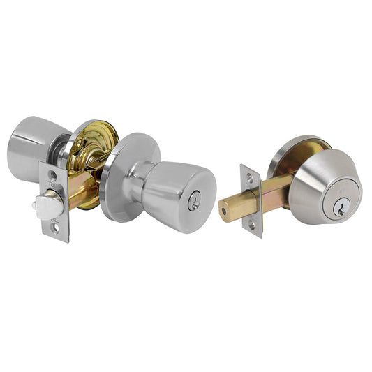 Tell Alton Combo Satin Nickel Entry Knob and Single Cylinder Deadbolt 1-3/4 in.