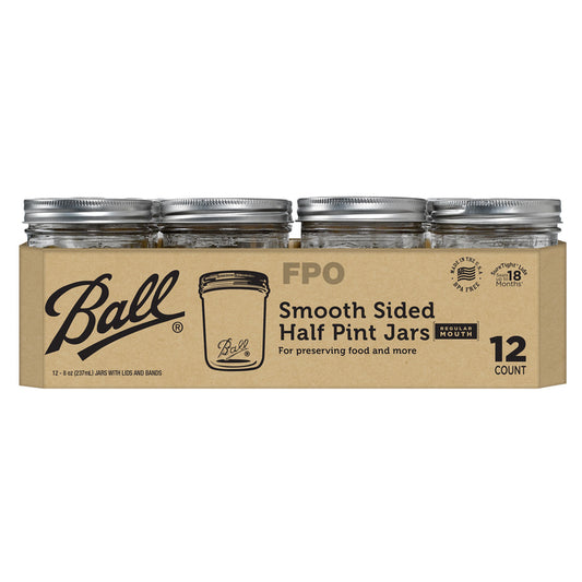 Ball Smooth Sided Regular Mouth Canning Jars 0.5 pt 12 pk