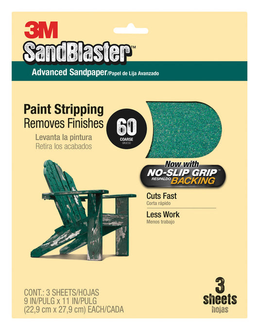 3M 20060-G 9" X 11" 60 Grit SandBlaster™ Paint Stripping Sandpaper (Pack of 10)