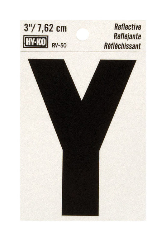 Hy-Ko 3 in. Reflective Black Vinyl Letter Y Self-Adhesive 1 pc. (Pack of 10)