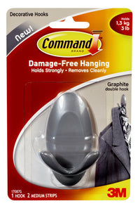 Command Strips 17087G Medium Graphite Double Hook                                                                                                     