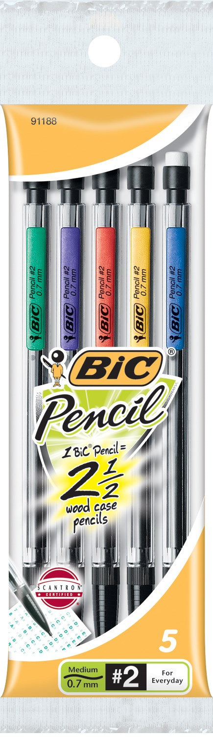 Bic MPP51-BLACK 0.7mm #2 Grade Mechanical Pencil 5 Count (Pack of 12)