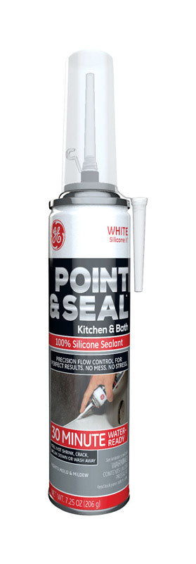 GE Point and Seal White Silicone 2 Kitchen and Bath Caulk Sealant 7.25 oz