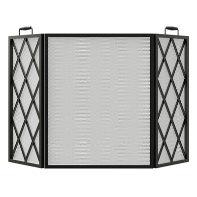 Fireplace Screen, Diamond-Style, Black, 3-Panel