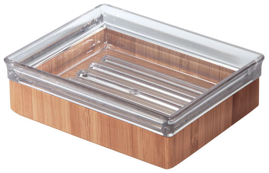 InterDesign  Formbu  Soap Dish  1.3 in. H x 3.6 in. W x 4.7 in. L Wood  Brown/Clear  Plastic / Bamboo