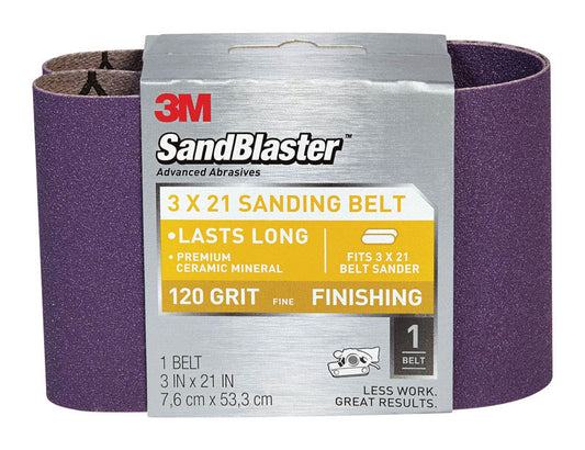 3M SandBlaster 21 in.   L X 3 in.   W Ceramic Sanding Belt 120 Grit Fine 1 pk
