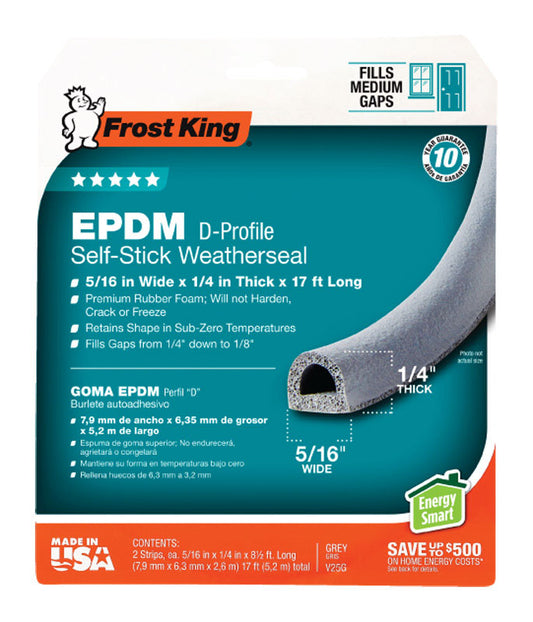 Frost King Gray EPDM Rubber Foam Weather Seal For Doors and Windows 17 ft. L X 0.25 in.