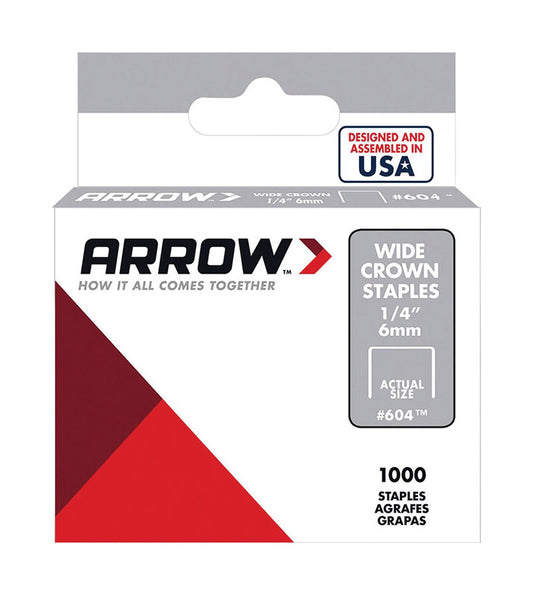 Arrow #604 1/2 in. W X 1/4 in. L 25 Ga. Wide Crown Standard Staples 1000 pk
